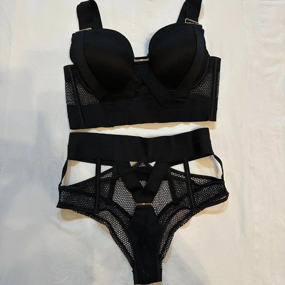 HONEY BIRDETTE Bowie black mesh longline strappy bra - 32DD - Picture 8 of 8